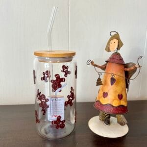 Glass Mug for Cold Drinks with Gingerbread Cookie Design 🎄🍪✨